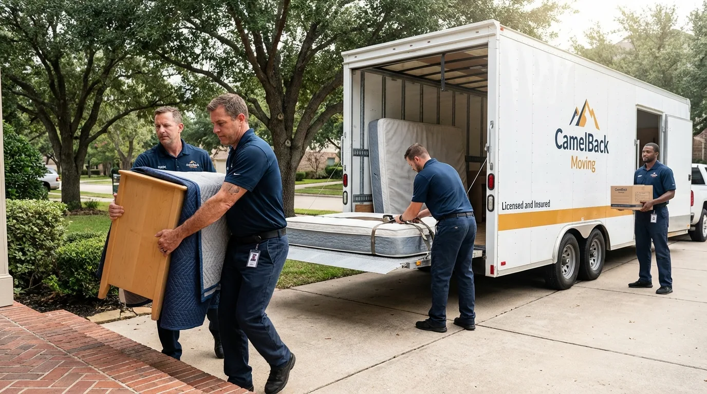 Crew loading residential truck for cross-state move from Greenwood, IN